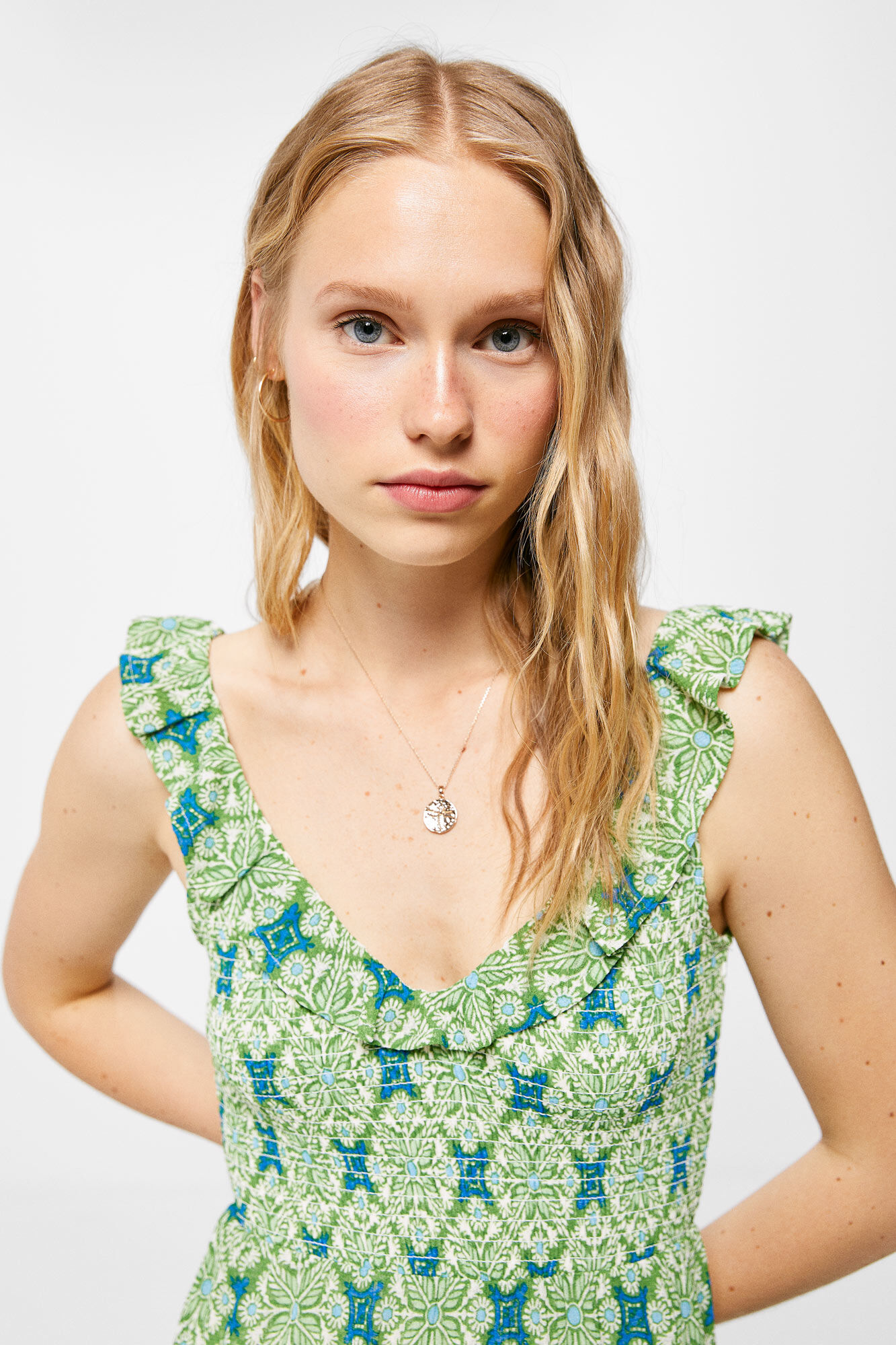 Vestido midi com estampa de favo de mel - verde
