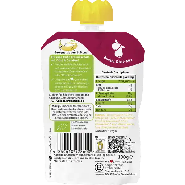Bio Quetschie Banane, Apfel, Erdbeere & Himbeere