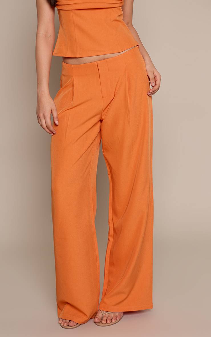 Orange Pantalon Coordonné Plissé Ajusté