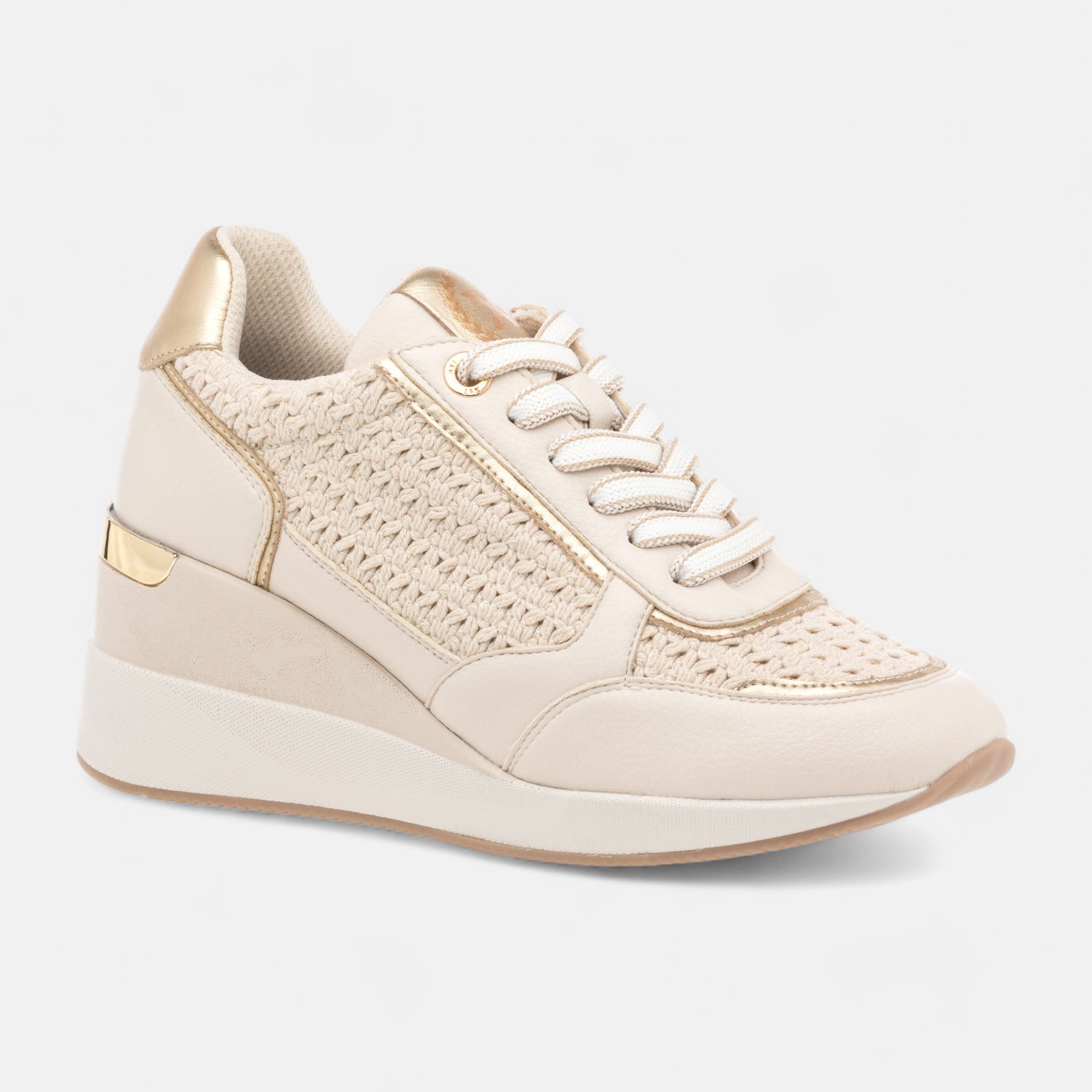 Baskets basses à talon compensé Femme beige