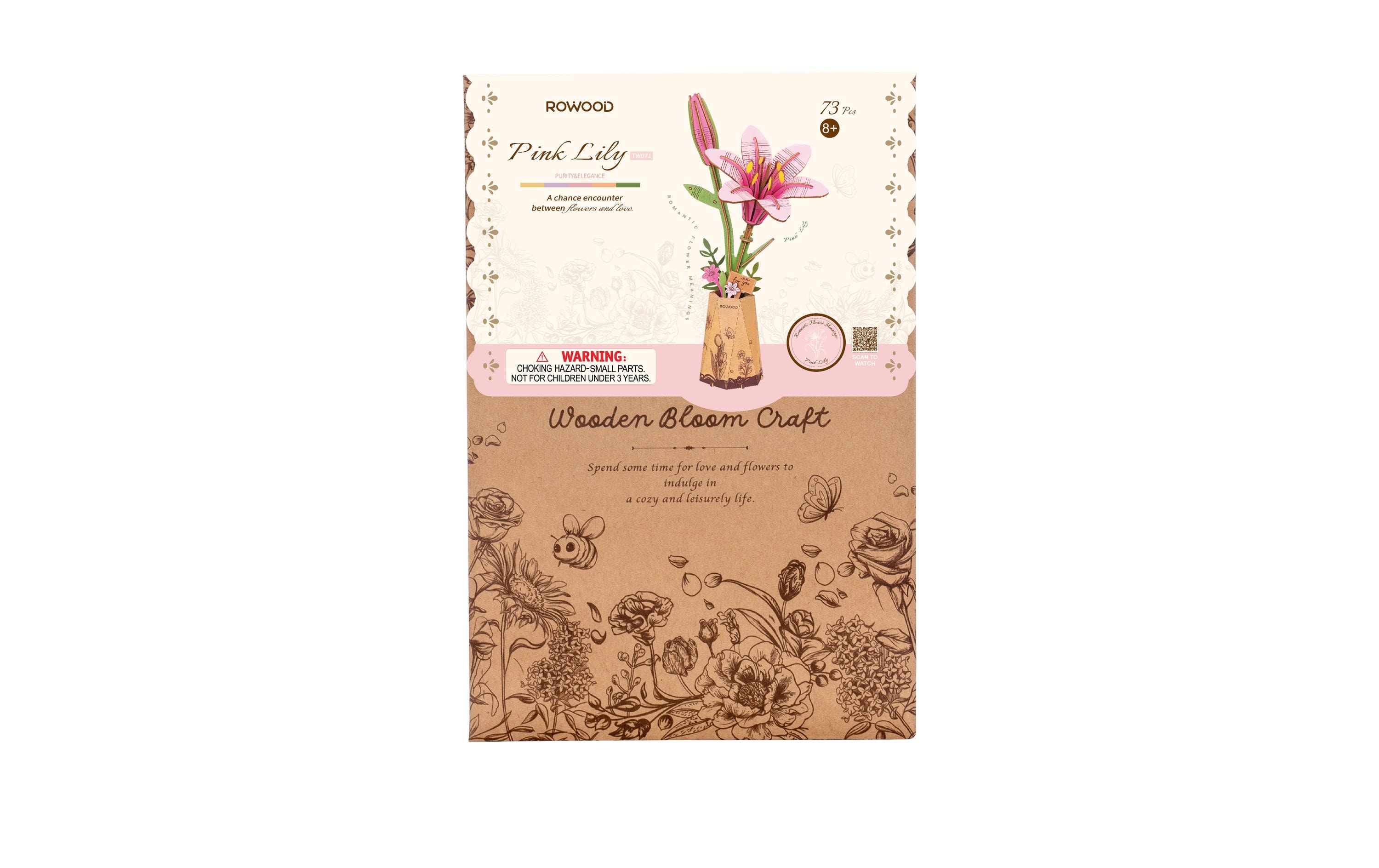Bausatz Pink Lily 124-teilig3D-Puzzle aus lasergeschnittenen Holzteilen