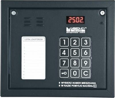 TRITON Laskomex CP-2502NR svart lydpanel med en miniliste over leietakere og en RFID nøkkelleser