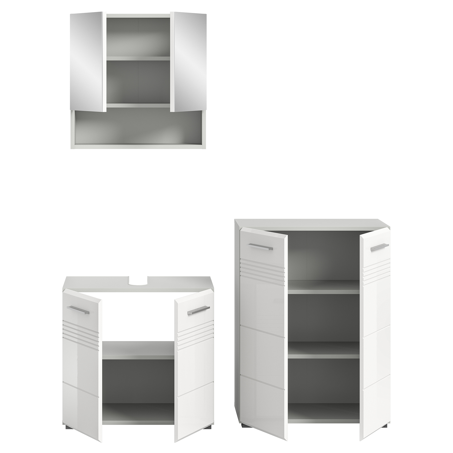 3-teiliges Badmöbel-Set COPA - weiß Hochglanz - hellgrau - 135 cm