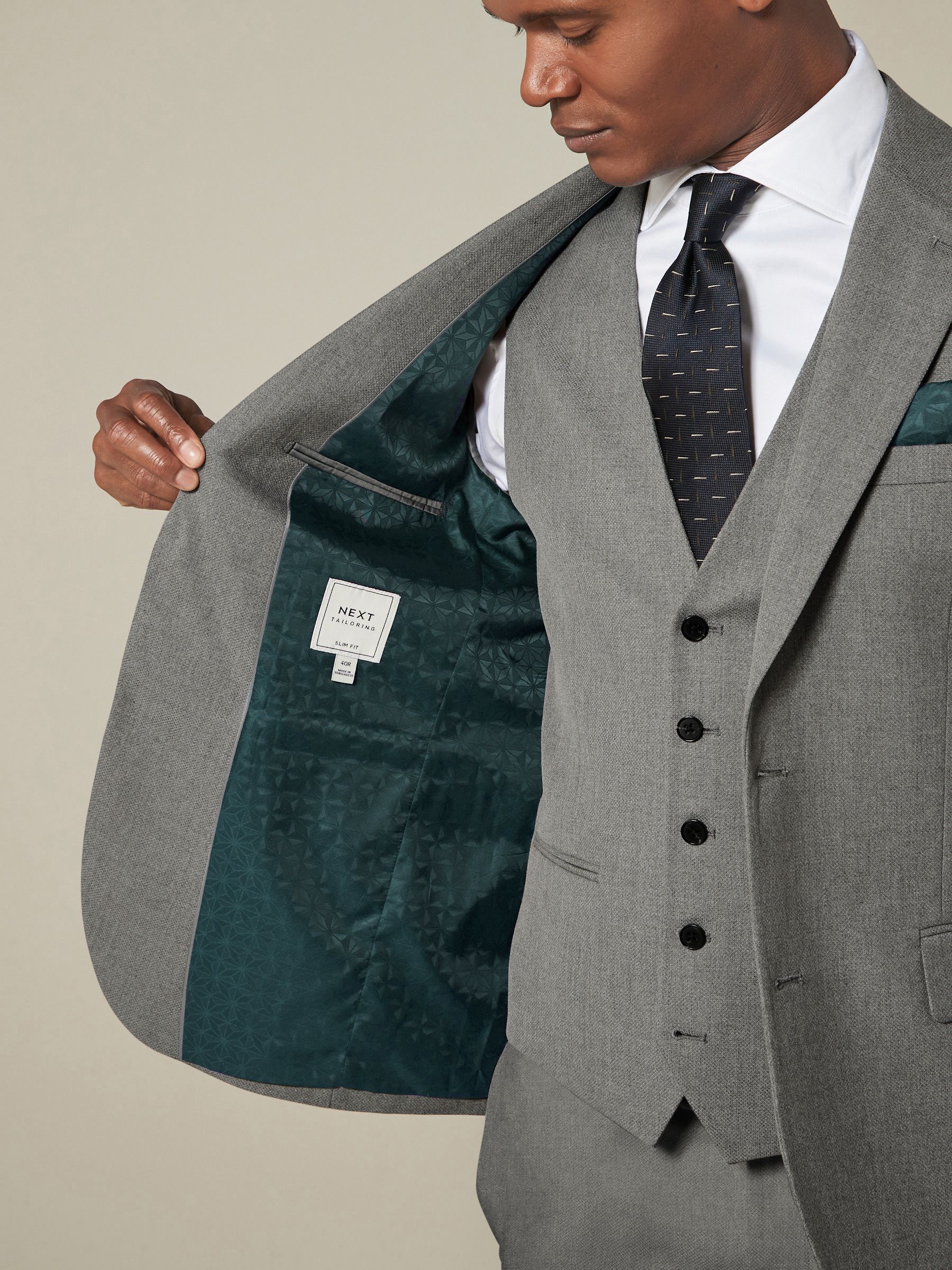 Grijs - Slim Fit - Kostuum met textuur: colbert