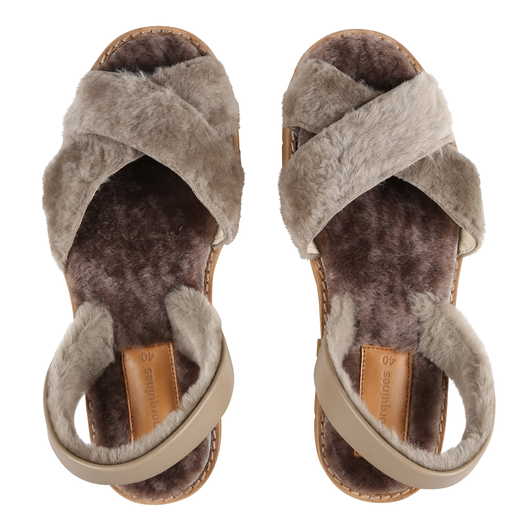 Sandales plates en peau lainée | Gris