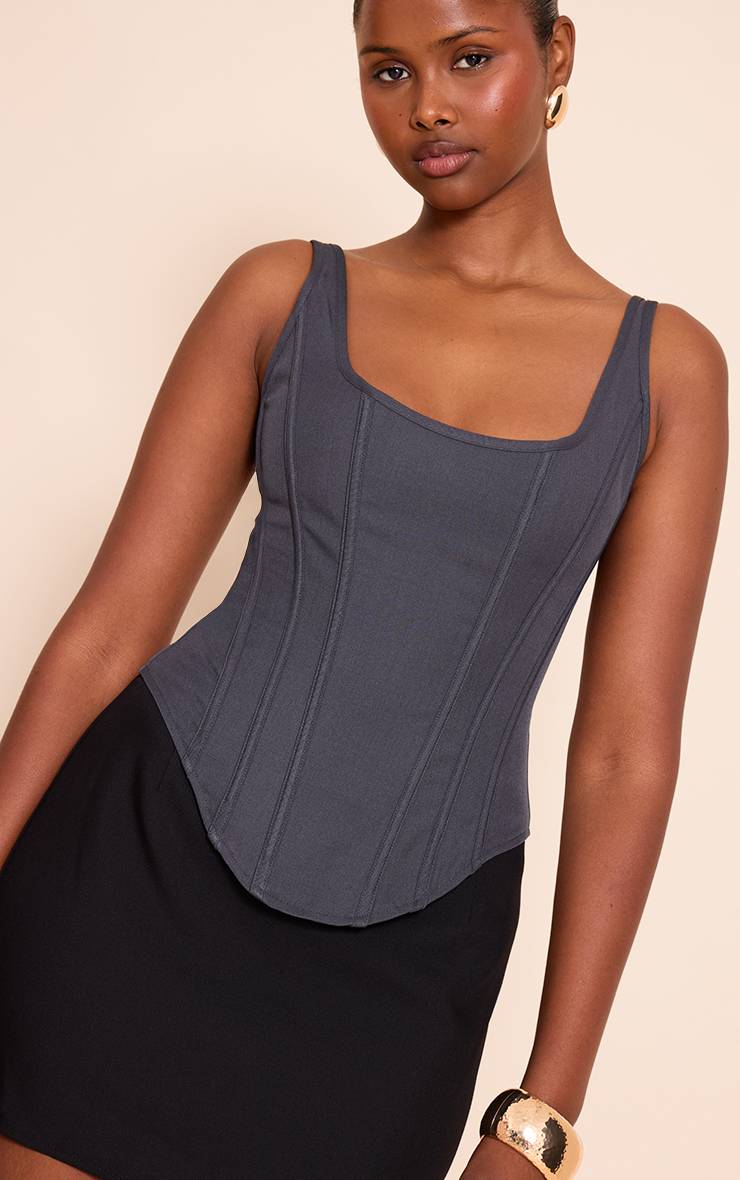 Charbon Corset Long À Baleines Avec Ourlet Plongeant