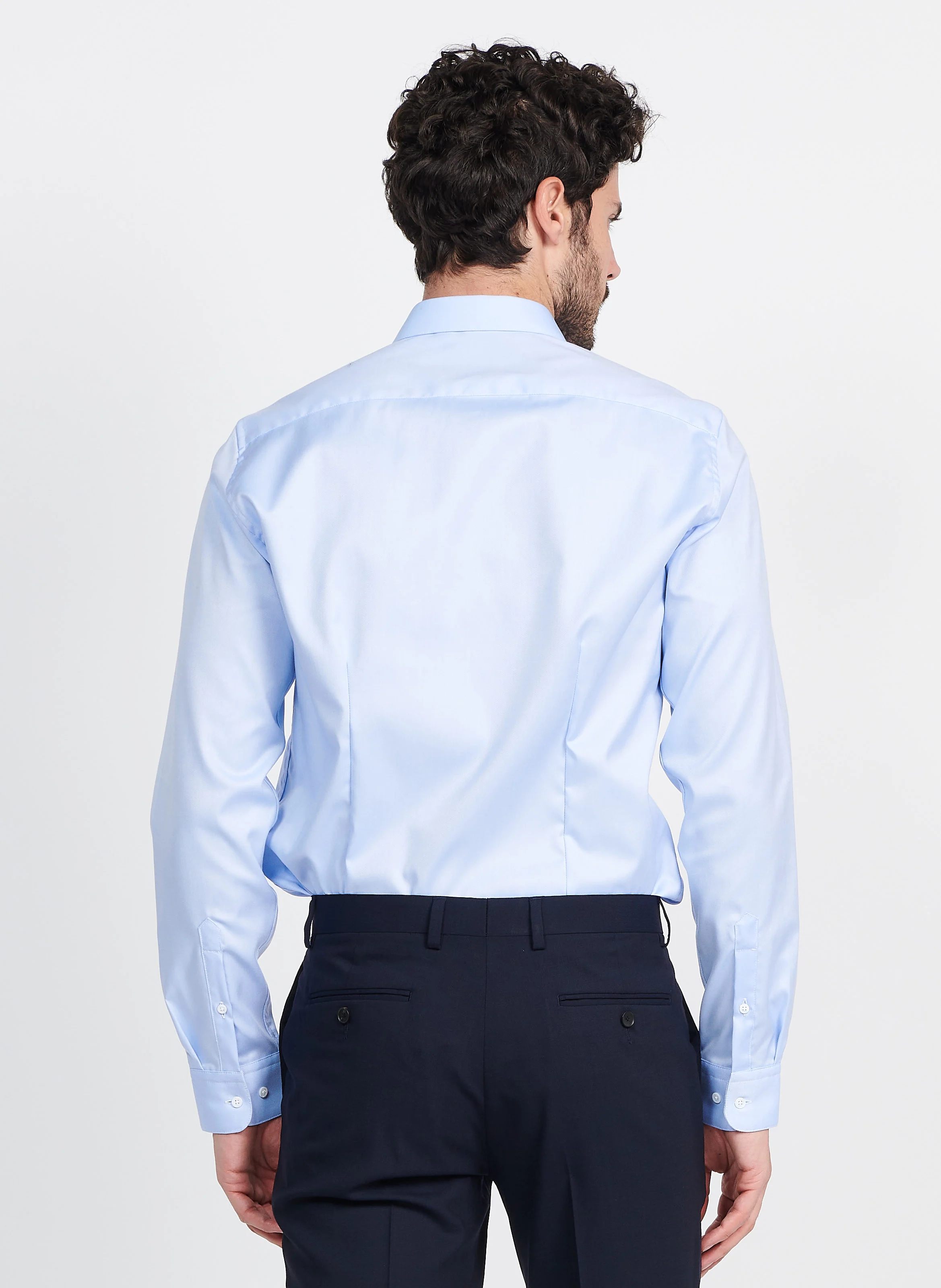 Chemise col classique slim-fit en coton| Bleu