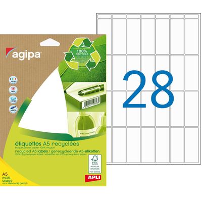 Apli Agipa - Etui A5 - 392 Étiquettes 100% recyclées blanches multi-usages - 48,5 x 18,5 mm - coins arrondis - réf 101246
