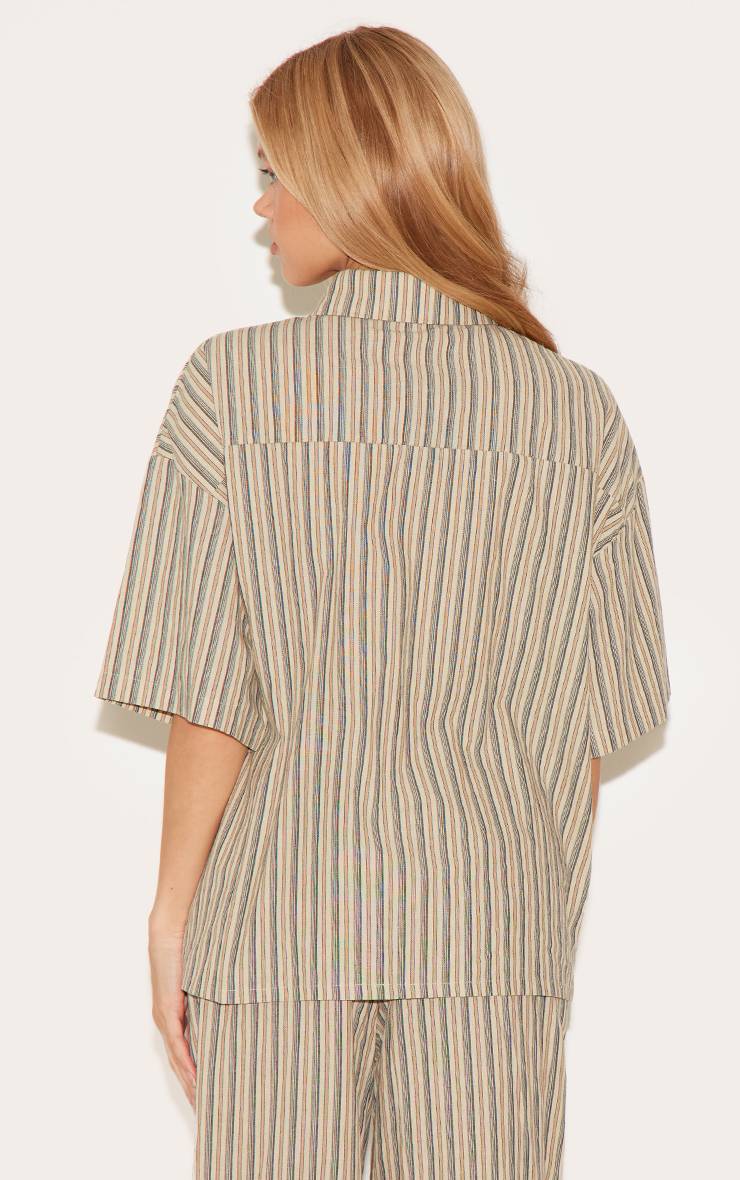 Vert Chemise Oversize À Manches Courtes À Fines Rayures