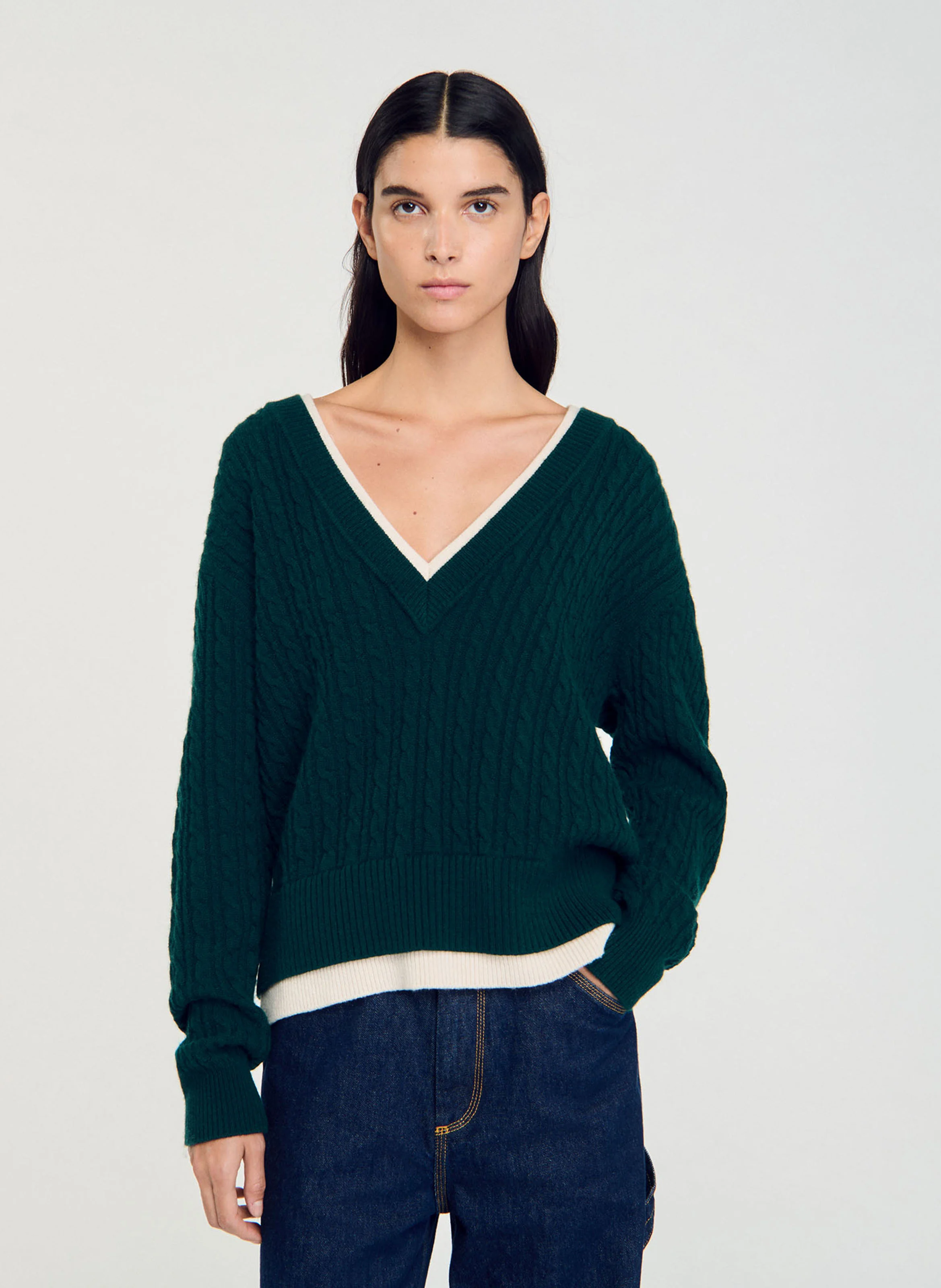 Pull trompe l'œil maille en laine et cachemire | Vert