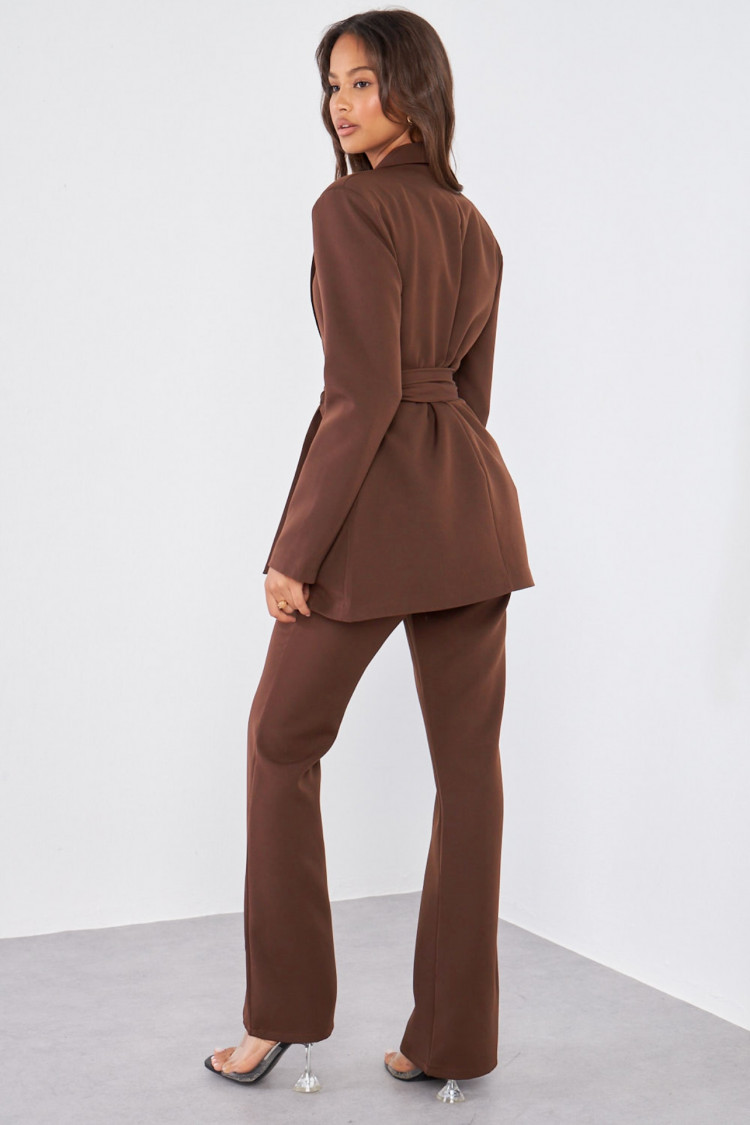 Ensemble 2 pièces blazer + pantalon tailleur marron foncé