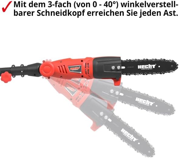 HECHT Elektro-Hochentaster 971 W Ast-Kettensäge Profi-Astsäge Teleskop Motorsäge inkl. Tragegurt (750 Watt, Schwertlänge: 24 cm, Arbeitshöhe: bis ca 4 m)