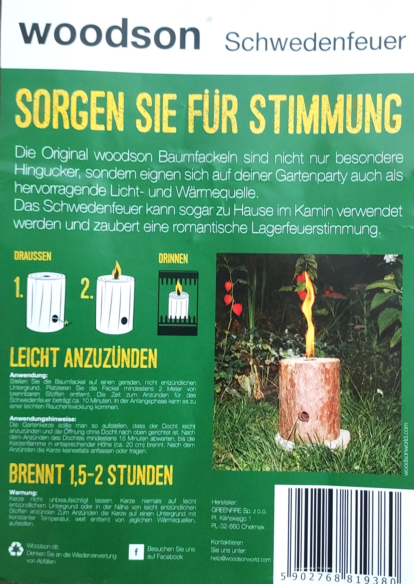 Woodson original Schwedenfeuer 5 Stück Finnenfackel Baumfackeln