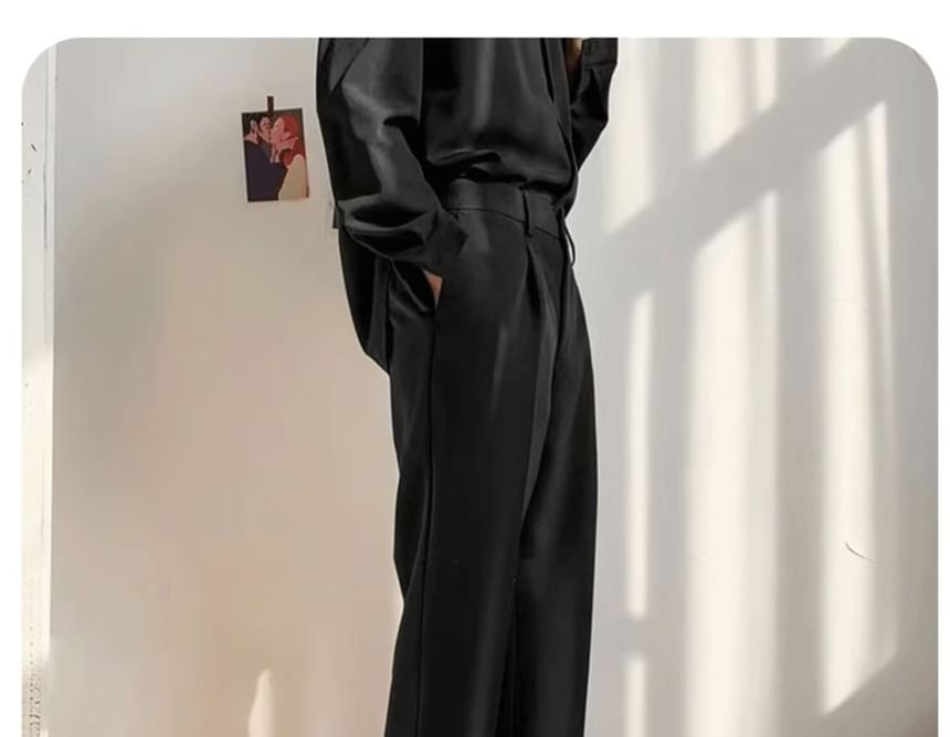 Craltuxe - Mid Rise Plain Straight Leg Dress Pants