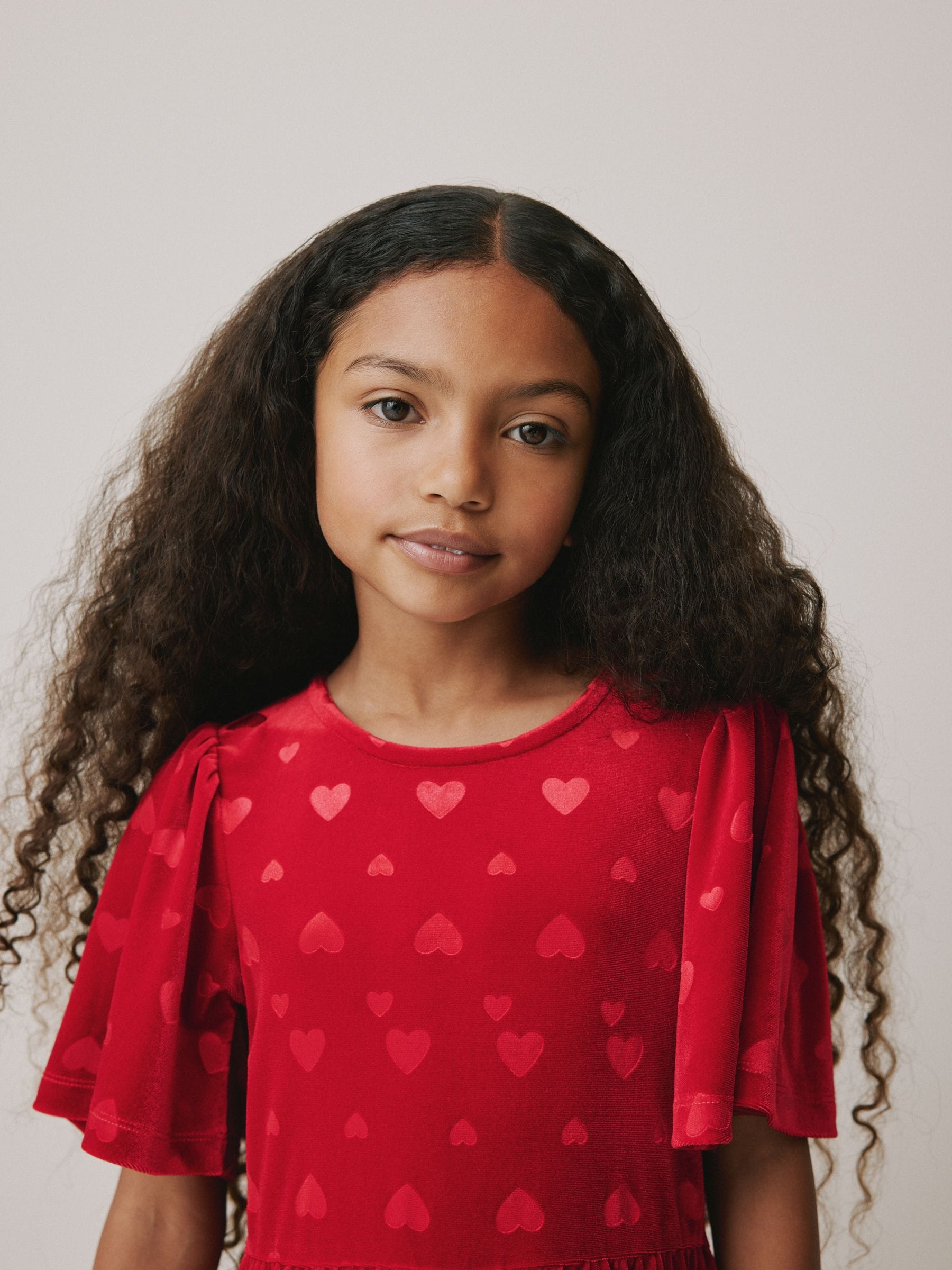 Rood - Heart Embossed Velour Jumpsuit (3-16yrs)