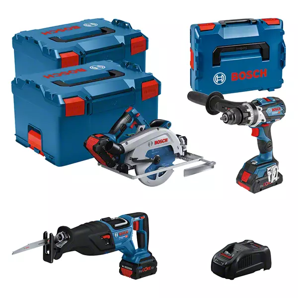 BOSCH COMBI-KIT 3 18V TOOLS: GSB 18V-110C + GKS 18V-68GC + GSA 18V-28 + 1 4.0 AH BATTERY (PROCORE) + 2 5.5 AH BATTERIES (PROCORE) + GAL 1880CV (L) PROFESSIONAL
