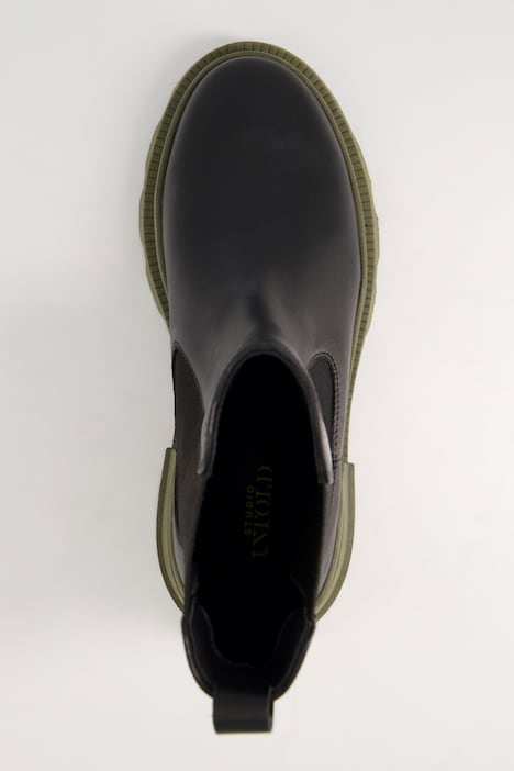 Chelsea-Boots, Leder, farbige Plateausohle, Weite H