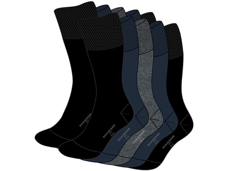 SCHIESSER Socken Herren 5-er Pack, Blau/Grau/Schwarz, 43 - Schwarze Socken für Herren
