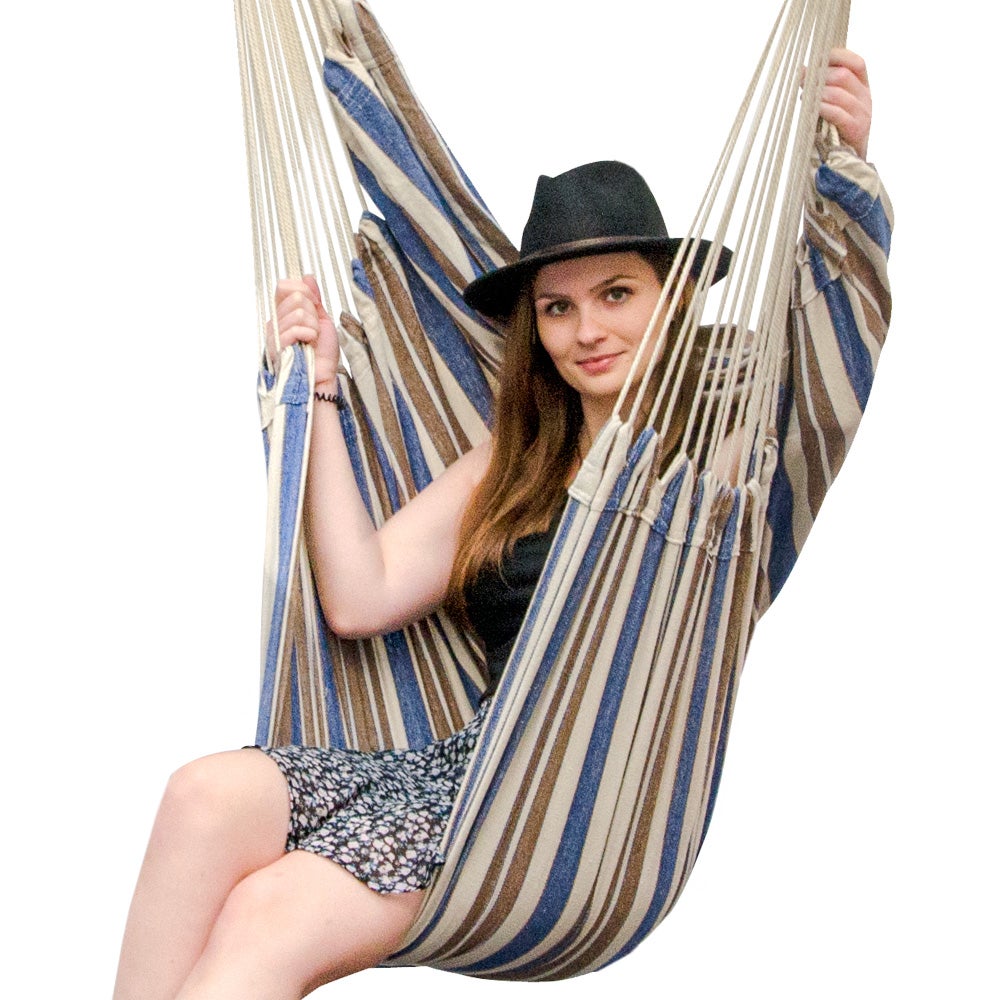 XXL Hangstoel Relaxstoel 185x130cm tot 150kg met blauwbruine strepen