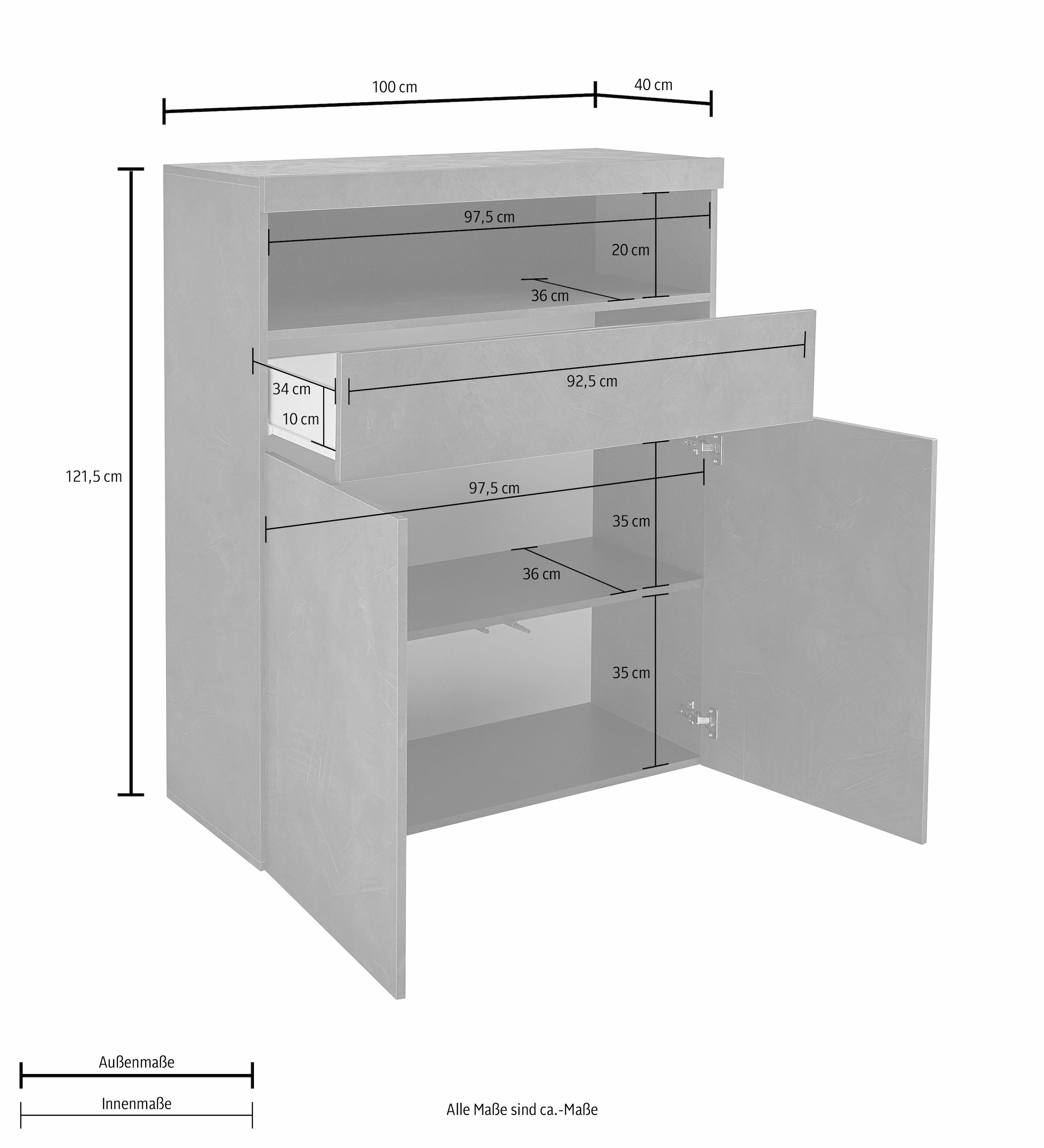 INOSIGN Highboard »Schrank, Hochschrank, Hochkommode« mit 2 Türen und 1 Schubkasten, Breite 100 cm, ohne Beleuchtung