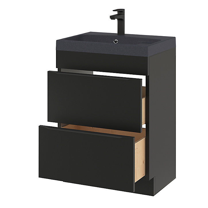 Ensemble salle de bains l.60 cm meuble à poser Imandra noir mat + plan vasque résine noir
