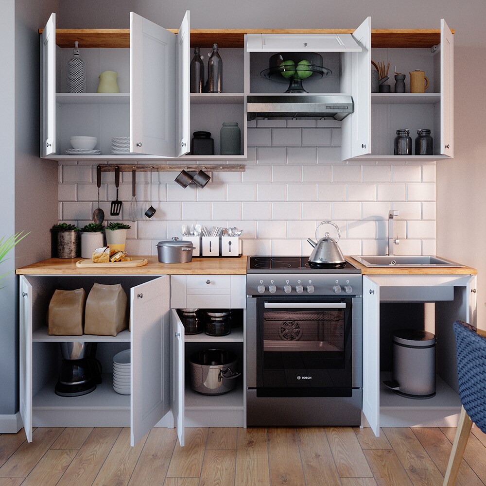 VICCO Küchenzeile Bergamo 240cm Landhaus Küche Einbauküche Küchenblock weiß