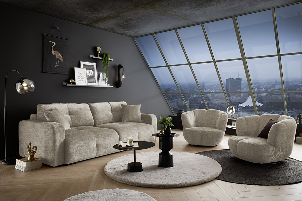Modernes Schlafsofa DIAMOND 235cm taupe Chenille Cremona mit Stauraum 3-Sitzer Couch