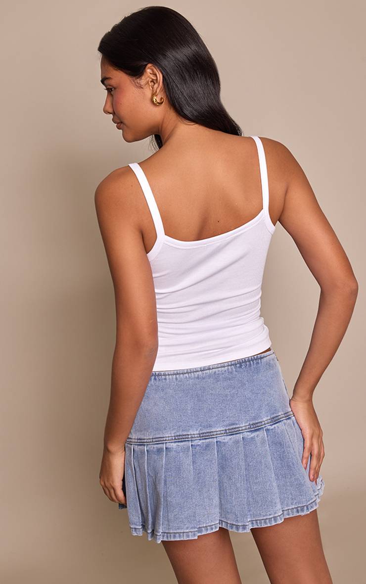 Bleu Clair Mini-jupe Plissée En Denim Indigo Brut Taille Mi-haute