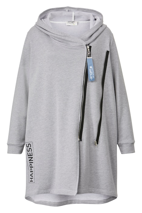 Long-Sweatjacke, oversized, Rücken-Jeansbesatz mit Print, Doppelzipper