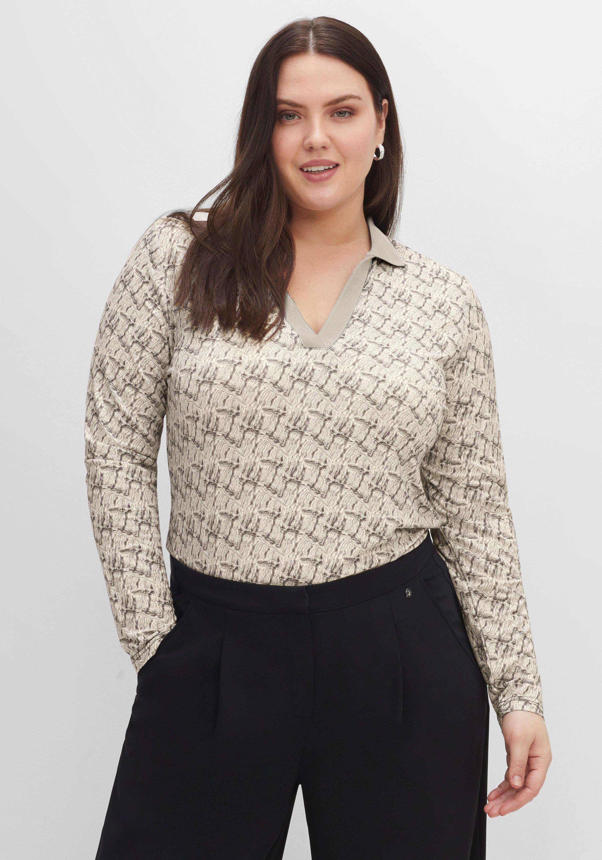 Langarmshirt mit Polokragen und Alloverprint