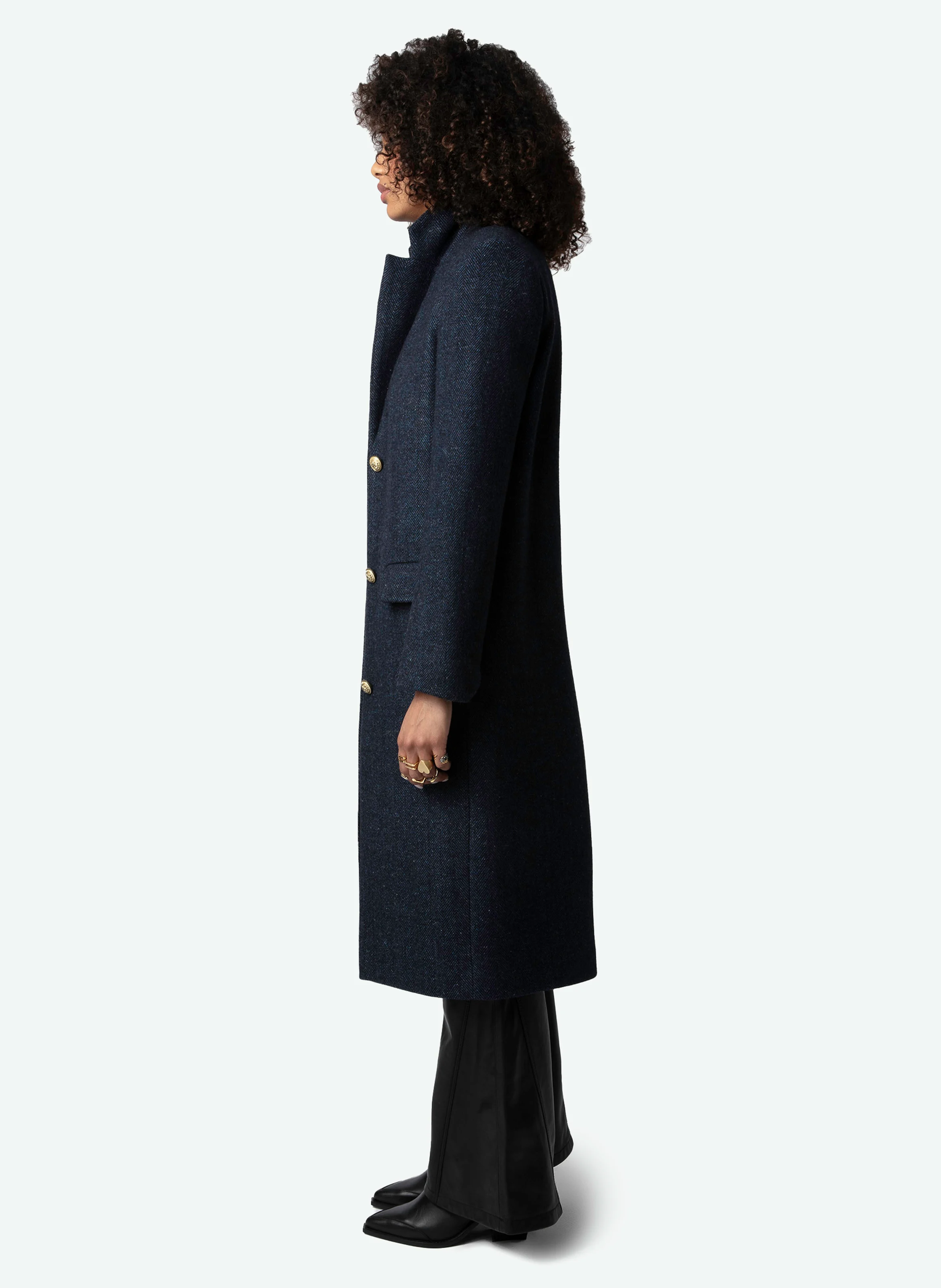 MIO - Manteau long droit en laine recyclée | Bleu