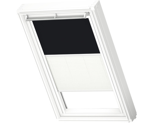 VELUX Advantage Set: Verduisterend rolgordijn, effen zwart, en plisségordijn, wit, handmatig, frame wit, DFD C02 3009SWL