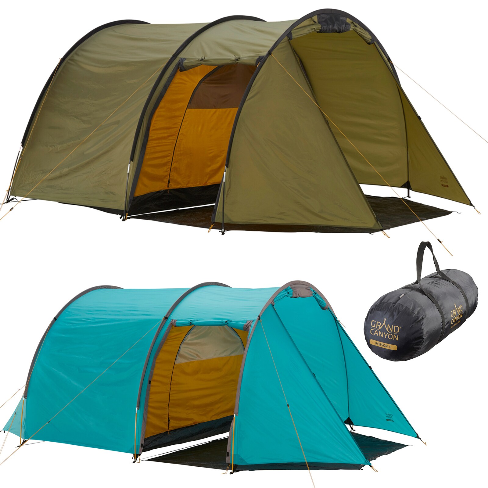 GRAND CANYON Tunelzelt Robson 4 Personen Zelt Familien Camping Leicht Vorraum Farbe: Blue Grass