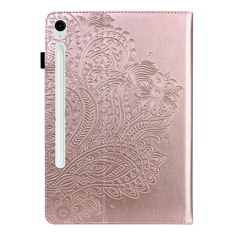 Samsung Galaxy Tab S10 FE / Tab S9 FE / Tab S9 Leder Tasche Flip Cover Blumen Mandala Imprint - Roségold