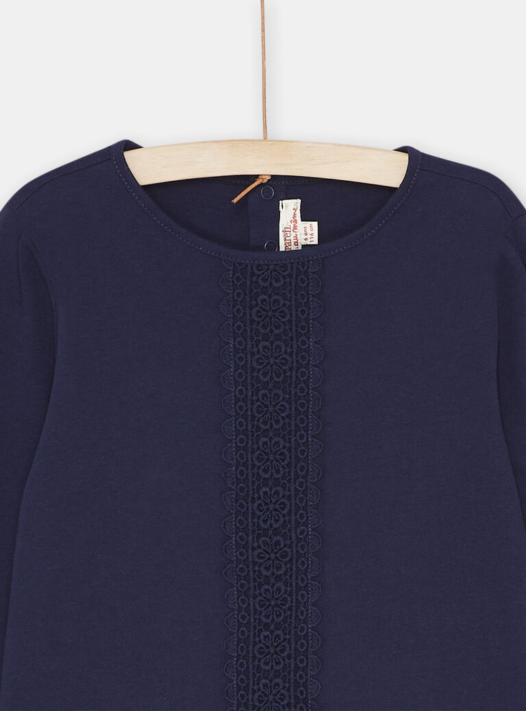 T-shirt bleu marine à manches longues fille