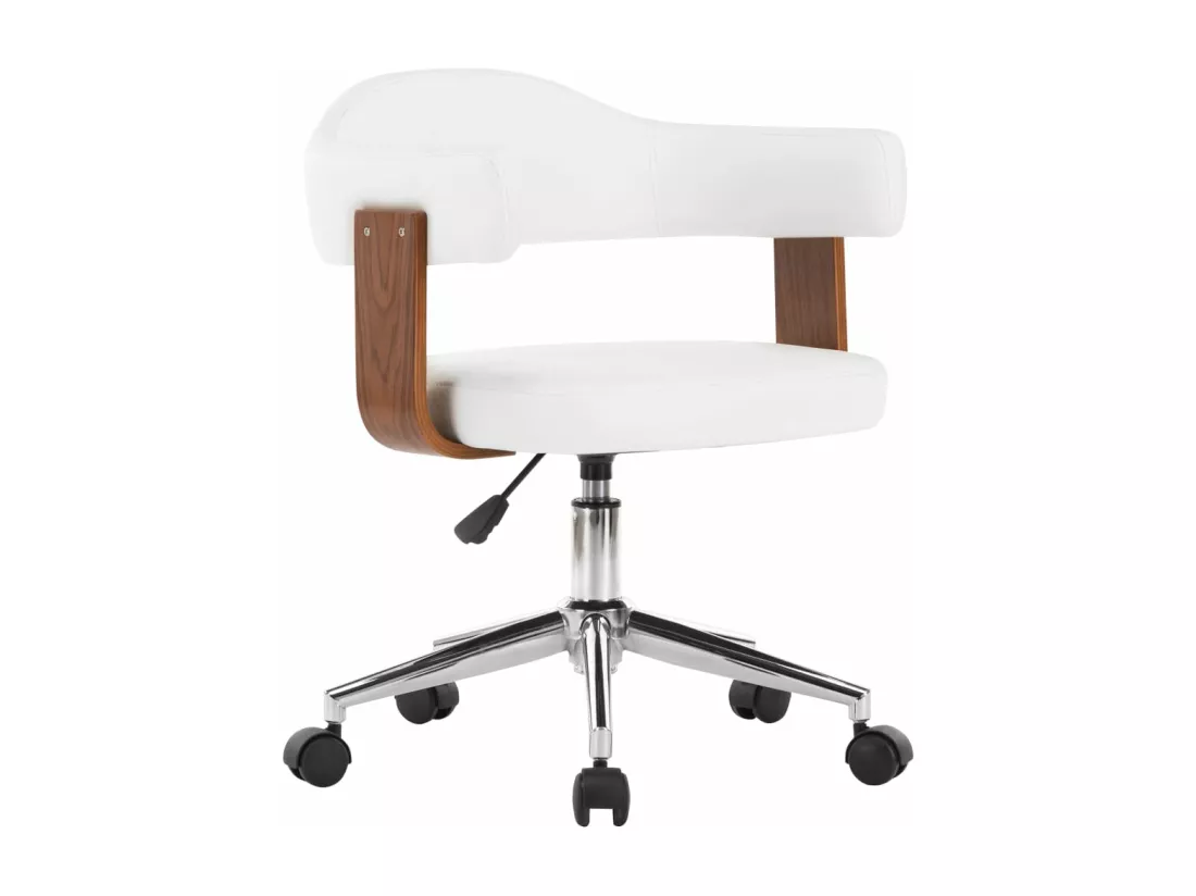 Chaise pivotante de bureau Blanc Bois courbé et similicuir