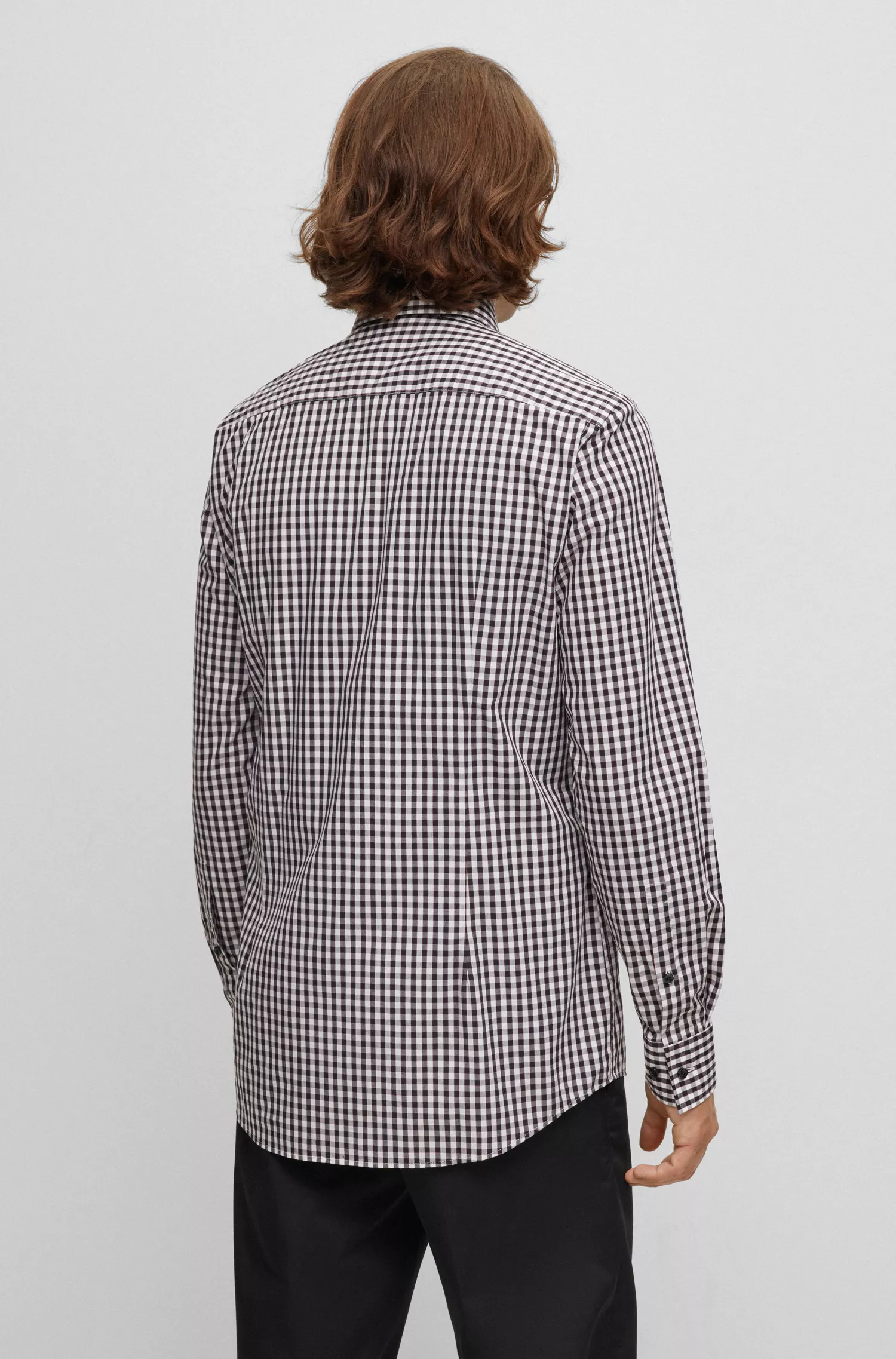 Camisa HUGO vermelha, corte slim, em popeline de algodão xadrez.