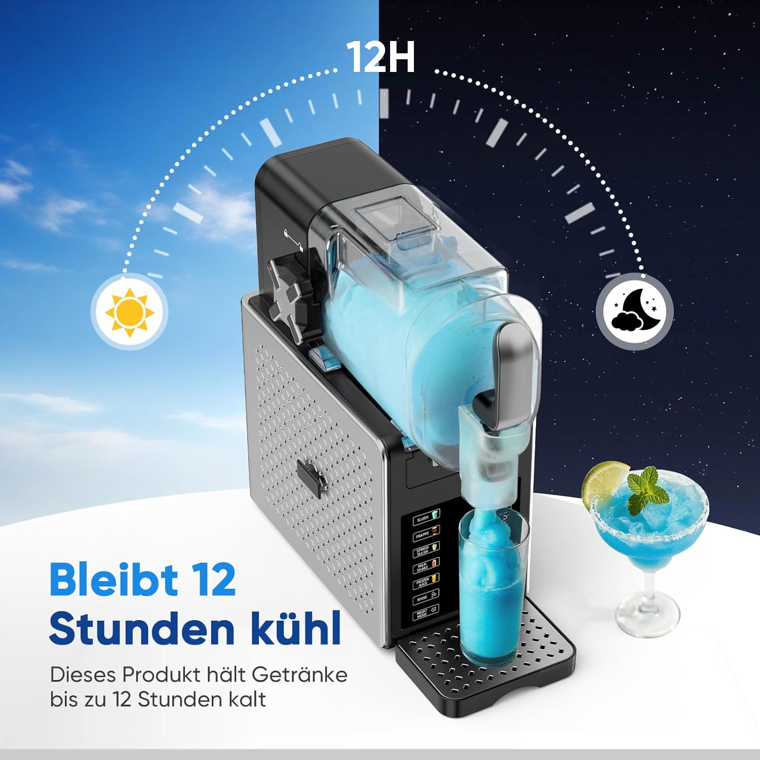 Slush Maschine – 2,5 L Slushie Maschine für Zuhause, mit LED-Display, 6 voreingestellten Programmen für Eiscreme, Frappés, Milchshakes automatischer Reinigung Swiss Classic Set (Black+Sliver)