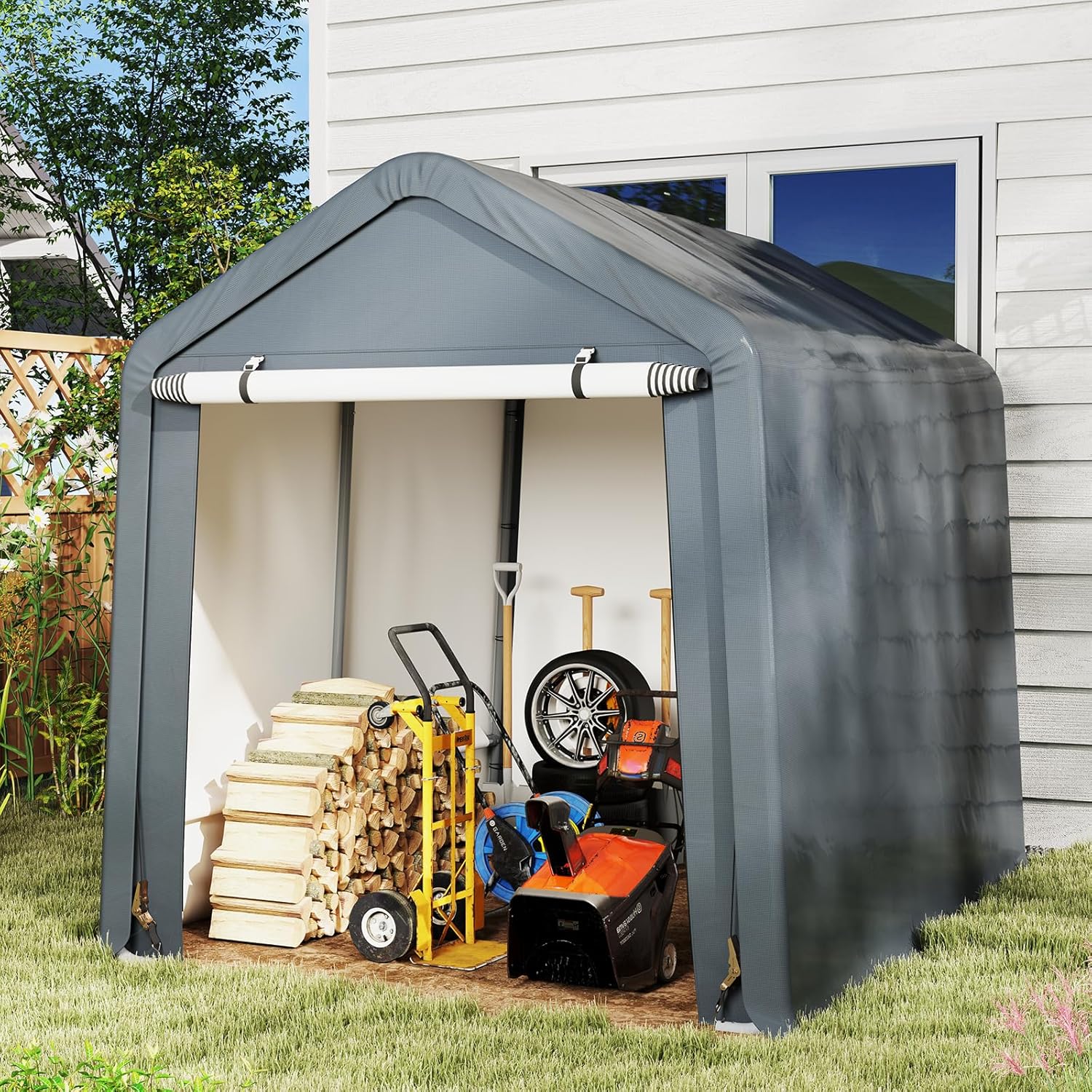 COSTWAY Gerätehaus 195x240x214cm, Fahrradgarage Geräteschuppen Zeltgarage Garagenzelt Gartenschuppen Lagerzelt Fahrradschuppen Gerätezelt Aufbewahrungsgarage Allzwecküberdachung