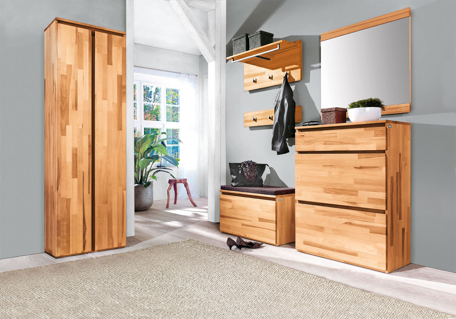 VALMONDO Spiegel Kernbuchenholz massiv 80 x 80 cm