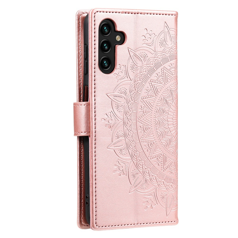 Samsung Galaxy A54 5G Leder Tasche Wallet - Mandala Flowers Imprint - Roségold