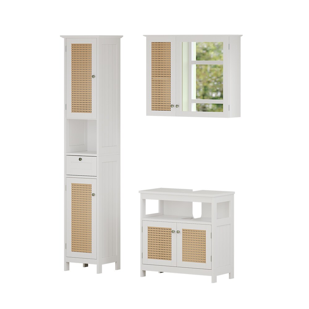 Vicco Badmöbel-Set Rosario, Weiß, moderne Serie, Badezimmer, dekorative Front, Spiegelschrank, Waschtischunterschrank, Hochschrank