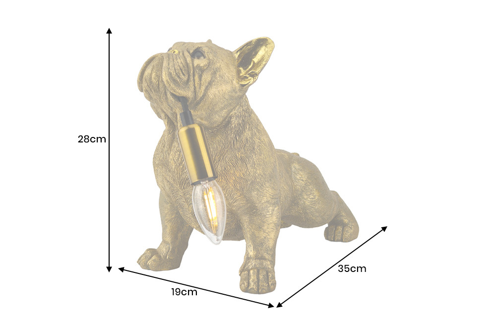 Handgefertigte Tischlampe BULLDOG 35cm gold Hunde-Skulptur