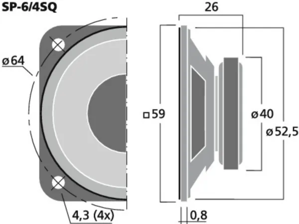 SP-6/4SQ Universal speaker, 3 W, 4 Ω