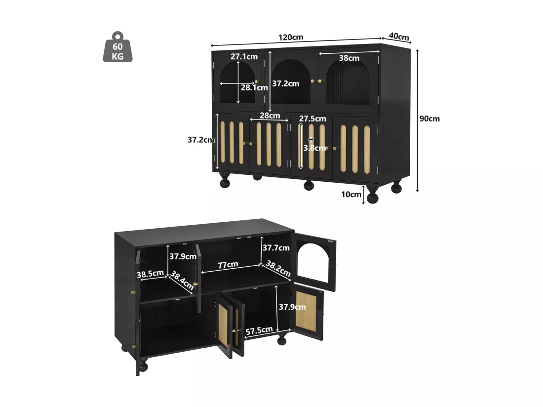 Buffet noir contemporain avec verre changhong,d120cm×h90cm