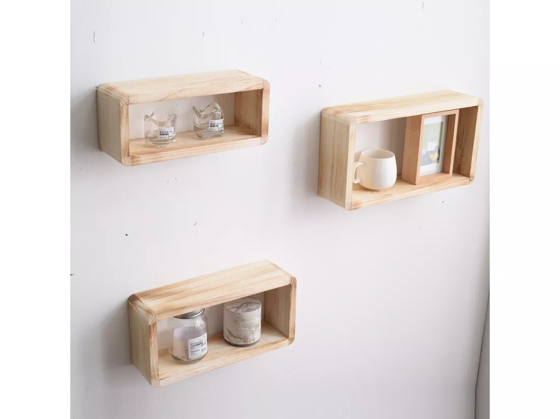 Lot 3 Etagere Biblioteque Rectangle Bois Clair Vintage 41x24x9