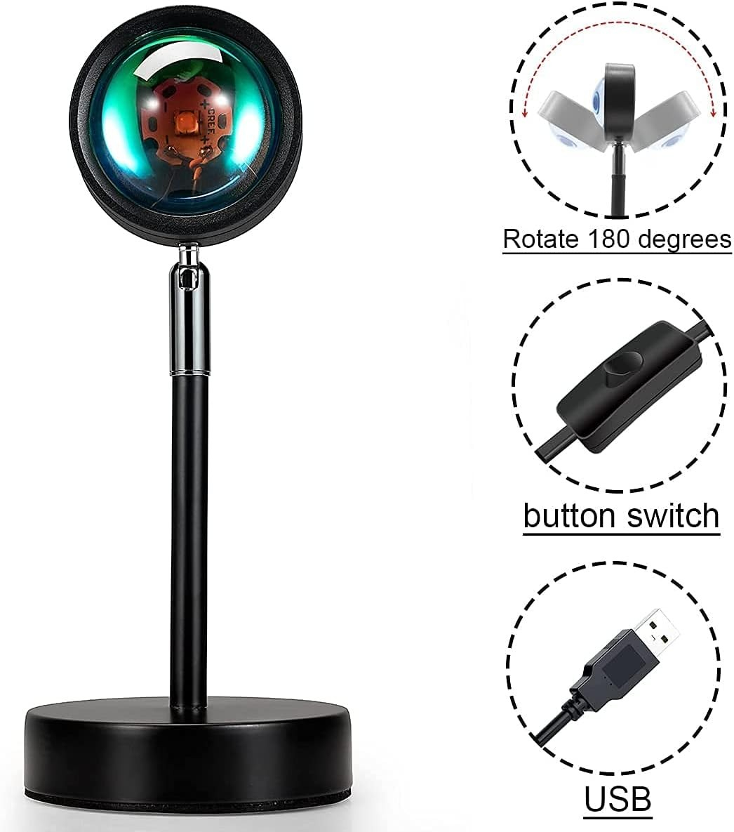 180° Sonnenuntergang Projektor Lampe USB Nachtlicht Sunset Deko Beleuchtung inkl. Fernbedienung / App Steuerung (iOS/Android) - Schwarz