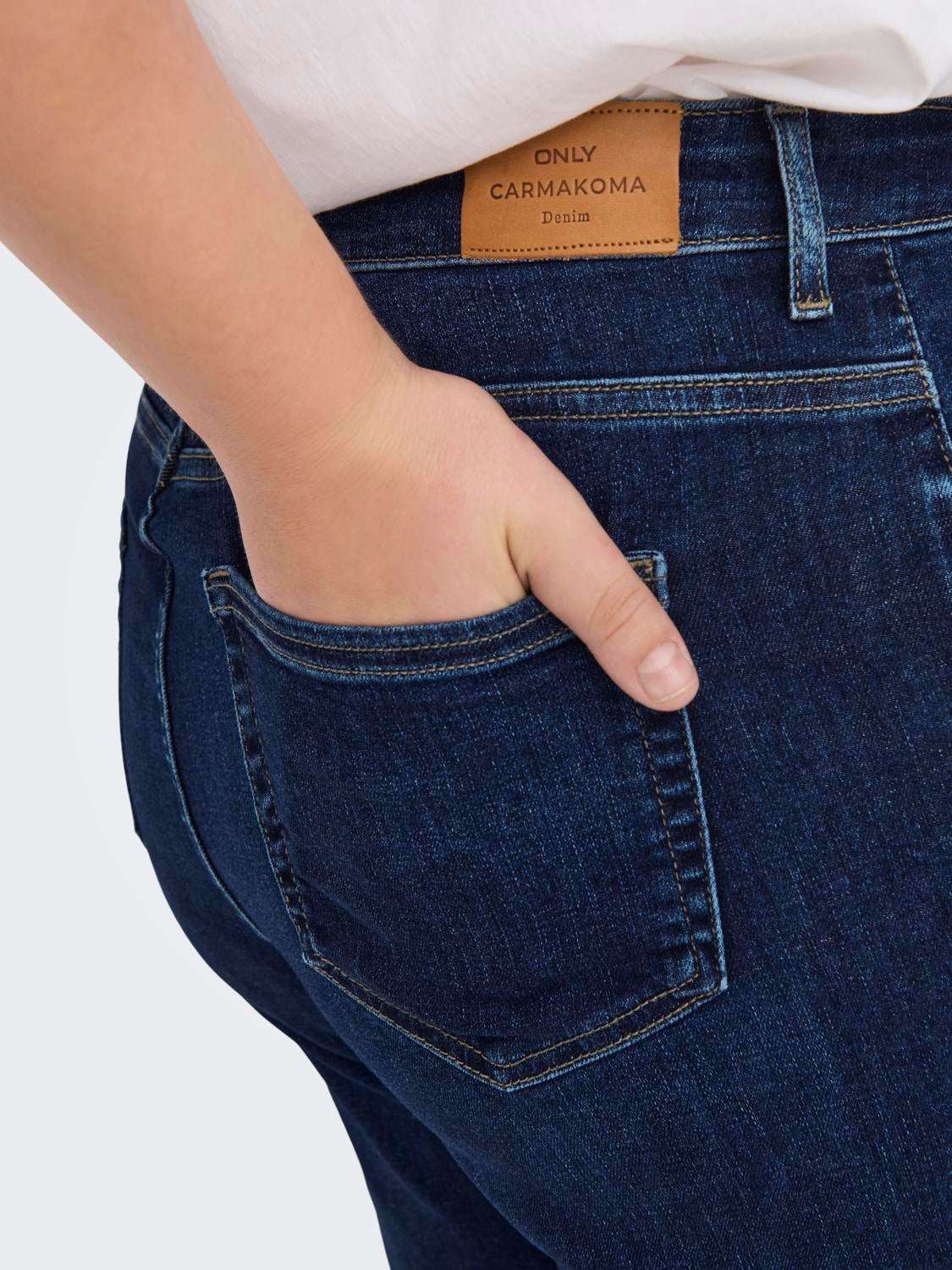CARWILLY Hohe Taille Weiter Beinschnitt Jeans Dark Blue Denim