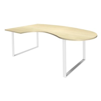 Bureau LOFTER Manager arrondi - retour à gauche - L200 cm - Plateau imitation Erable - Pied blanc (Pieds de renfort obligatoire à rajouter - non inclus)
