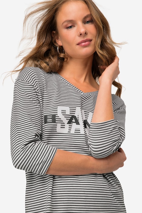 T-Shirt, Streifen, Sandbank Print, V-Ausschnitt, OEKO-TEX